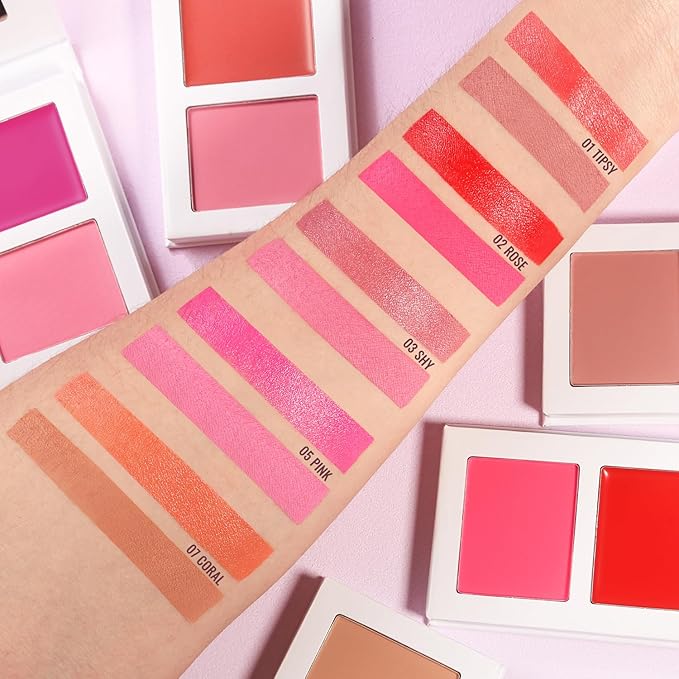 Coral Blush for Cheeks, Highly Pigmented Powder Cream Free (07#)