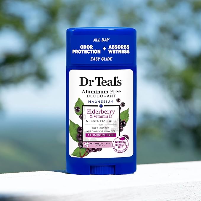 Dr Teal's Aluminum Free Deodorant, Elderberry & Vitamin D with Essential Oils, 2.65 oz (Pack of 3)