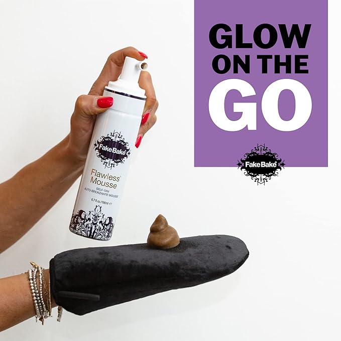Fake Bake Flawless Self Tanning Mousse Streak-Free, Long-Lasting Natural Glow For All Skin Tones Women & Men - Sunless Tanner Includes Mitt For Easy Application, Black Coconut Scent - 6.7 oz