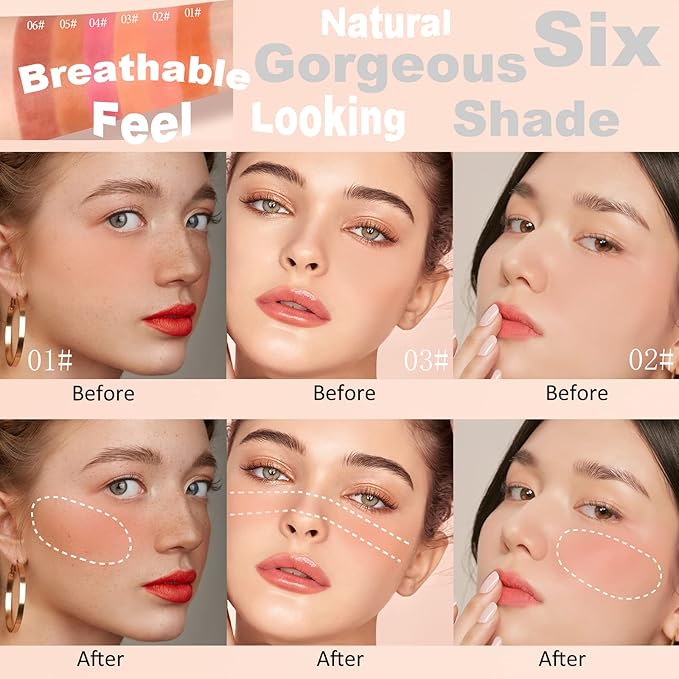 Liquid Blush Make up,Cream Blush for Cheeks,Natural Looking,Lightweight,Breathable Oz (01#02#03#)