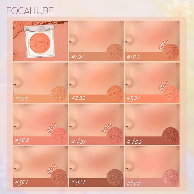 FOCALLURE Powder Palette Blush, Matte Mineral Blush Powder, Blendable, #201