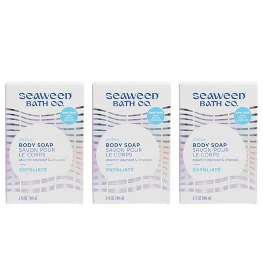 Seaweed Bath Co. Exfoliate Detox Body Soap, 3.75 Ounce (Pack of 3), Sustainably Harvested Seaweed, Charcoal