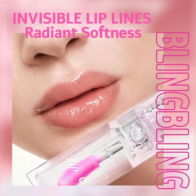 Erinde 2 PCS Magic Color Changing Lip Oil, Moisturizing Lip Glow Oil, Long Lasting Nourishing Plumping Glimmer Glow Lipstick, Non-sticky Fresh Nourishing Lip Care, Pink+ Transparent