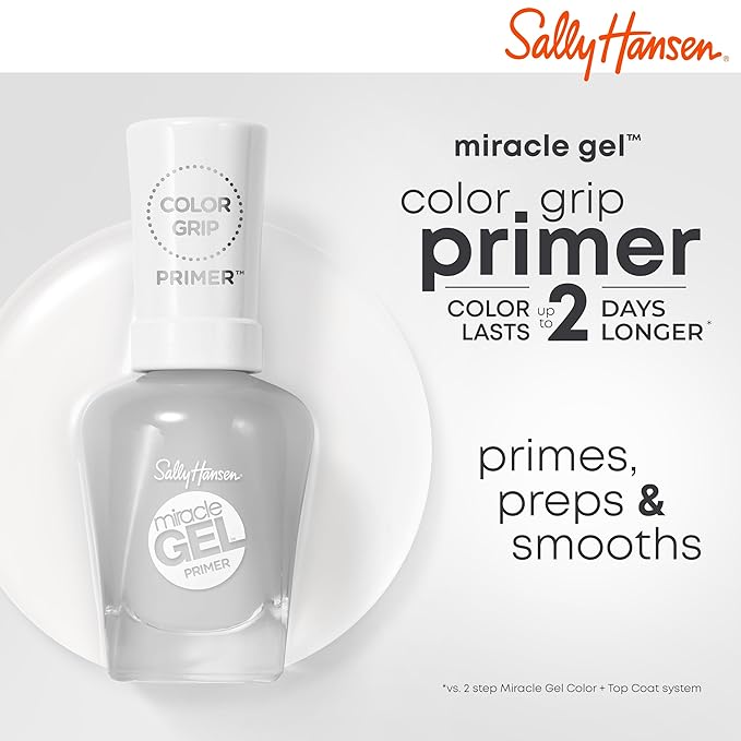 Sally Hansen Miracle Gel Nail Polish Shiny Top Coat Miracle Gel Color Grip Primer, 0.5 fl oz
