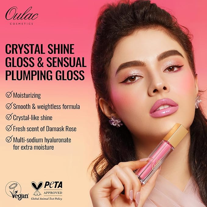 Oulac Shine Nude Liquid Lipstick for Women-Lip Plumper Lip Gloss for Dry Lip Care, Lightweight Soft and Hydrating Lip Tint Stain with Vitamin E & Rose Oil Vegan & Cruelty-Free, S01