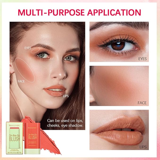 Cream Red Blush Stick,Multi-Use Makeup Milk Blush Stick,Long