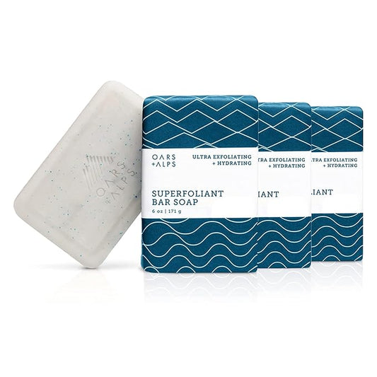 Oars + Alps Superfoliant Exfoliating Men's Bar Soap, Dermatologist Tested and Made with Clean Ingredients, Travel Size, 3 Pack, 6 Oz Each