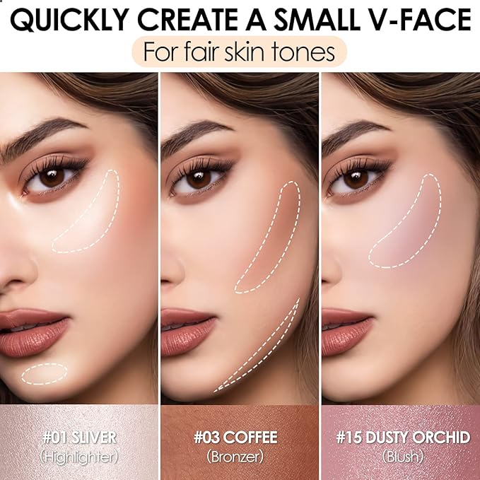 FOCALLURE 3 Pcs Cream Contour Sticks,Shades with Highlighter Finishing Makeup,UNIVERSAl