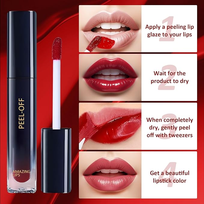 Peel Off Lip Liner Stain, Peel Off Lip Stain with Matte Finish, Peel Off Mask Tint, Waterproof, Long Lasting, Transfer Proof Red Lip Tint, Highly Pigmented Color