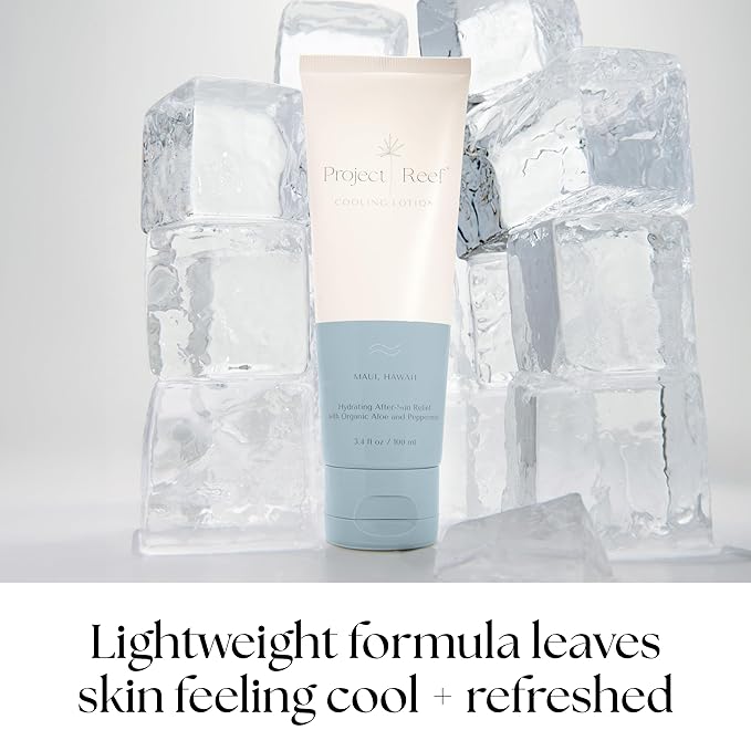 After Sun Cooling Lotion w/Organic Aloe Vera, Peppermint, Shea Butter, Vitamin E - Natural Vegan Sunburn Relief, Aftersun Care