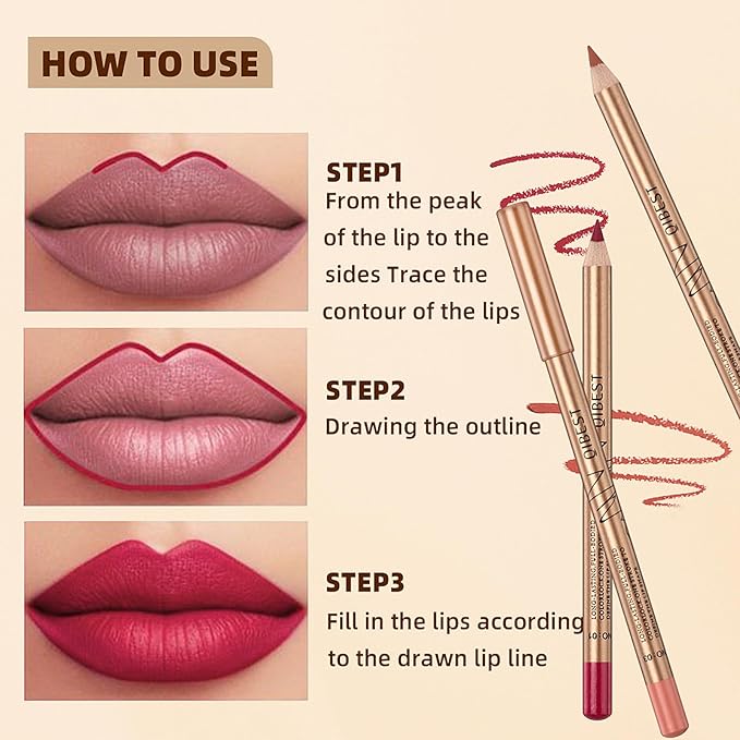 12 Colors Lip Liner Set, Brown Pink Red Smudge