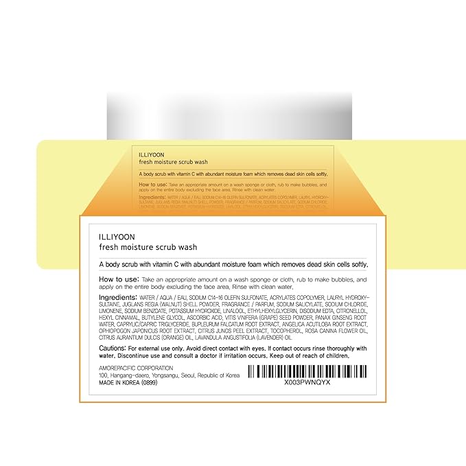 ILLIYOON Fresh Moisture Body Scrub Wash 400ml(13.53 Fl Oz) Vitamin C, walnut shell and soft grape seed powder, Exfoliating Scrub for Silky Smooth Skin