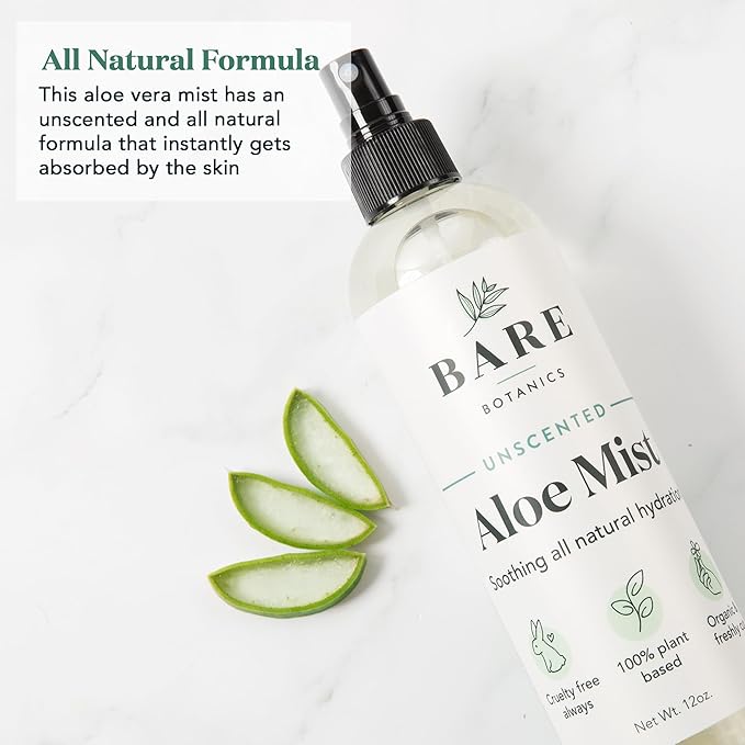 BARE BOTANICS Cooling Aloe Spray for Skin & Hair - Large 12oz | Sunburn Spray & Aloe Hair Moisturizer | 99.66% Pure Unscented Aloe Vera Spray Made in Wisconsin…