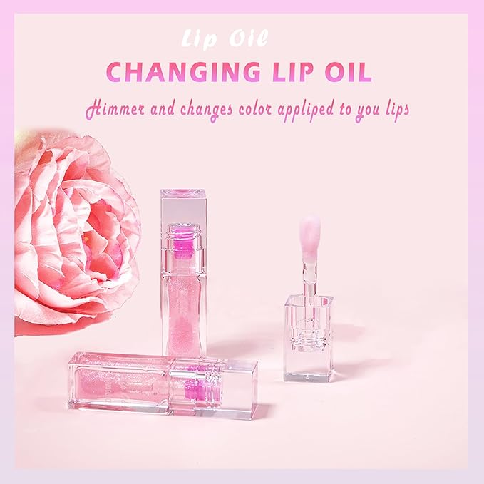 Magic Color Changing Moisturizing Lip Glow Oil - Big Brush Plumping Glimmer Lipstick, Fresh Texture, Hydrating, Non-Sticky Long Lasting Gloss