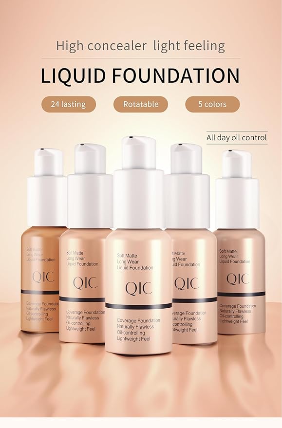 QIC Waterproof Matte Concealer BB Liquid Foundation Cream Warm Peach 30ml