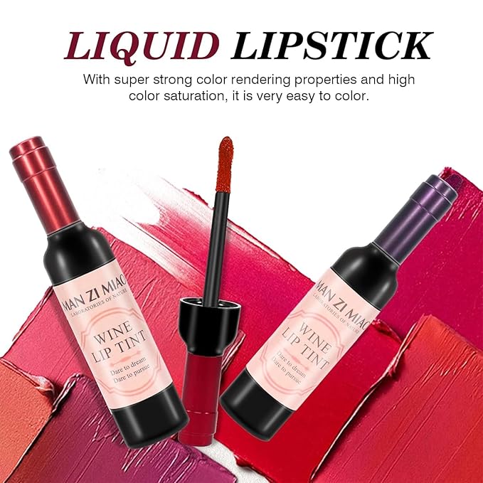 Wine Lip Tint 6 Colors Bottle Lipgloss Stain Waterproof Long Lasting Natural Liquid Lipstick Mini Make Up Gloss Matte Sticks Makeup Set Plumper Red Pack Set Wine 24 Hour Set Non-stick Cup