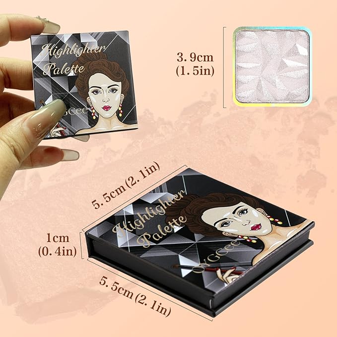 Highlighter Shimmer Makeup Palette Pink Color,Shimmering Highlightering Pallet to Carry