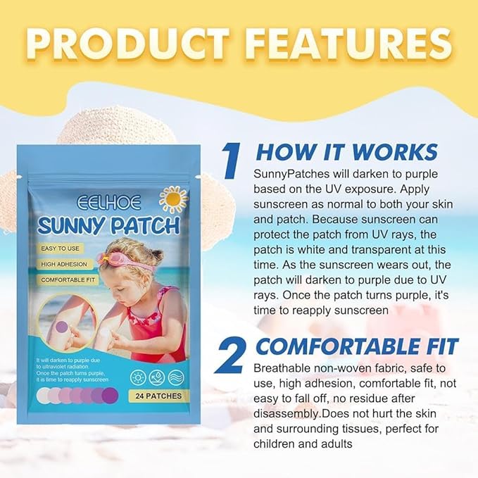 24 Pcs UV Stickers for Sunscreen, Waterproof UV Detection Stickers, Sun Cream Stickers to Reapply,UV Detection Reminder UV Patch for Kids Adults Waterproof Patches, Changes Color When Time To Reapply