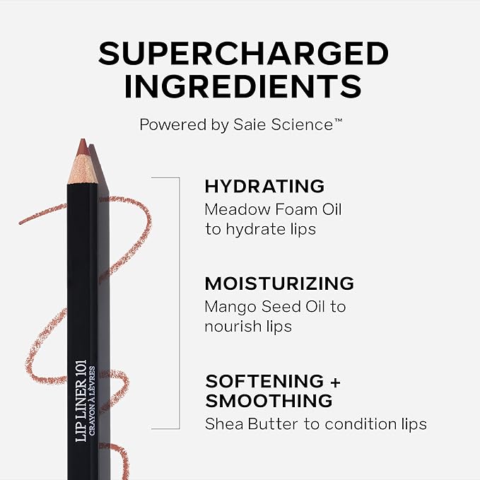 Saie Lip Liner 101 - Lip Pencil Made with a Creamy, Soft Matte Formula for a Naturally Framed or Fully Filled Look - Supercharged with Shea Butter & Jojoba Oil - Twist (.05 oz)