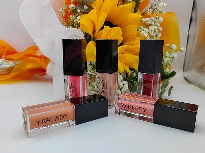 5pcs lip gloss combination set, 4pcs Shiny Lip gloss +1pcs lipstick matte long lasting 24 hours, Lip makeup Gift set