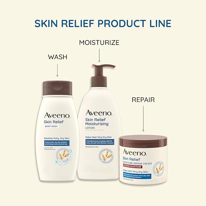 Aveeno Skin Relief Moisturizing Lotion for Very Dry Skin with Soothing Triple Oat & Shea Butter Formula, Dimethicone Skin Protectant Helps Heal Itchy, Dry Skin, Fragrance-Free, 8 fl. oz.
