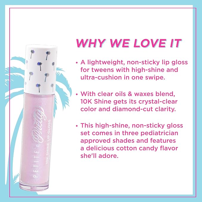 Petite 'N Pretty 10k Shine Lip Gloss Trio Set - Makeup for Kids, Tweens, Teens - High Shine, Lightweight, Made in the USA (Shell Shocked, Diamond Heist, Glow Down)