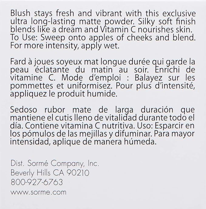 Sorme Cosmetics Long Lasting Blush, Wild Rose, 0.14