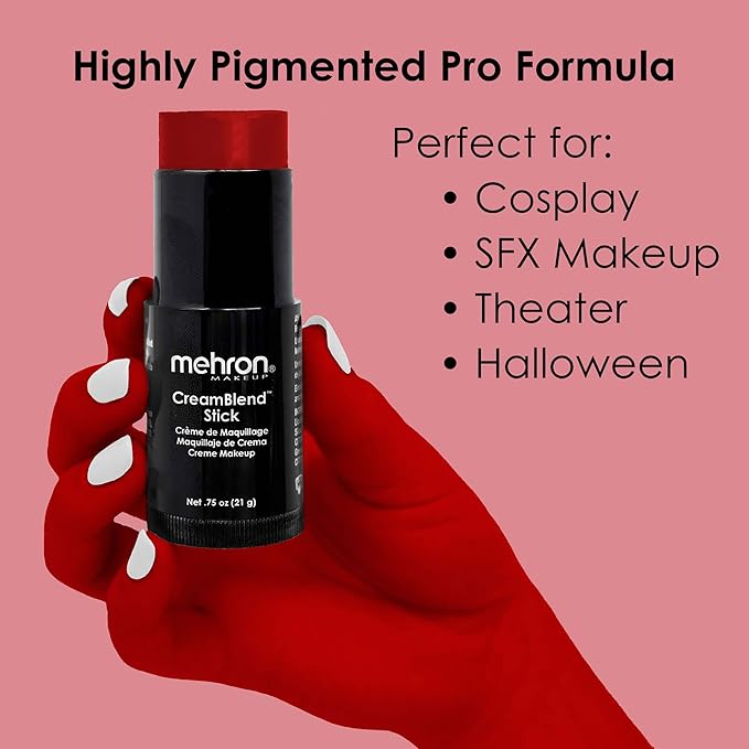 Mehron Makeup CreamBlend Stick | Face Paint, Body g) (Red) 75 oz