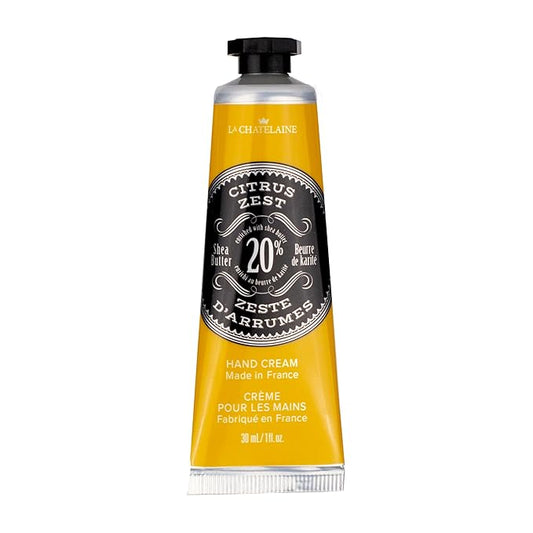 La Chatelaine 20% Shea Butter Hand Cream Travel Size, Men, Unisex, Organic Argan Oil, Moisturizing, Nourishing, Extra-Rich Hand Lotion, Made in France, Paraben Free, 1 oz / 30ml (Citrus Zest)