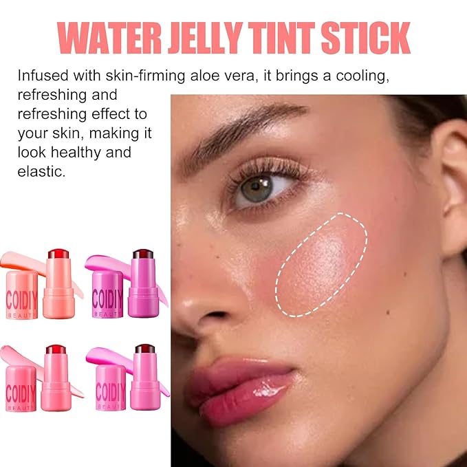 Milk Cooling Water Jelly Tint Blush,Milk Jelly Tint Sheer Lip & Cheek Stain Jelly Blush Stick. (rose pink)