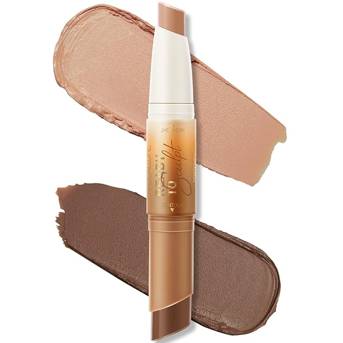 FOCALLURE 2 in 1 Cream Bronzer and Highlighter Pen,MOCHA CHIFFON