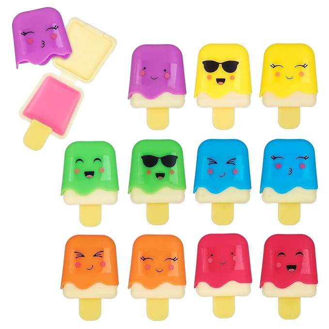 12pc Pucker Pop Novelty Lip Gloss Set - Girls Cosmetics Mini Popsicle Lip Gloss Collection, Lip Gloss for Kids, Safe, Non Toxic Kids Makeup Set