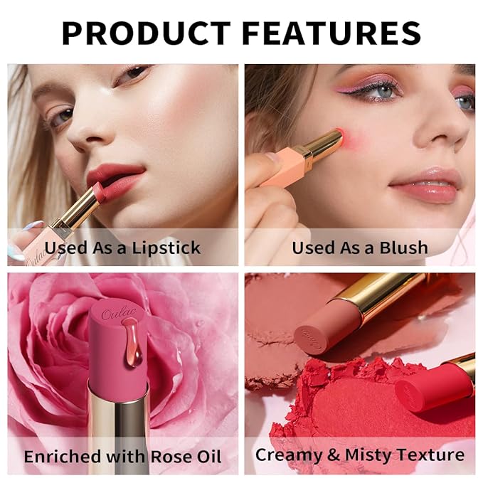 Oulac Pinky Red Creamy Matte Lipstick, Soft Satin Finish Lipsticks for Women with Moisturising Formula, Rich Color, Highly Pigmented Enriched with Rose Oil, Vegan & Cruelty-Free| 3.6g (Y04)