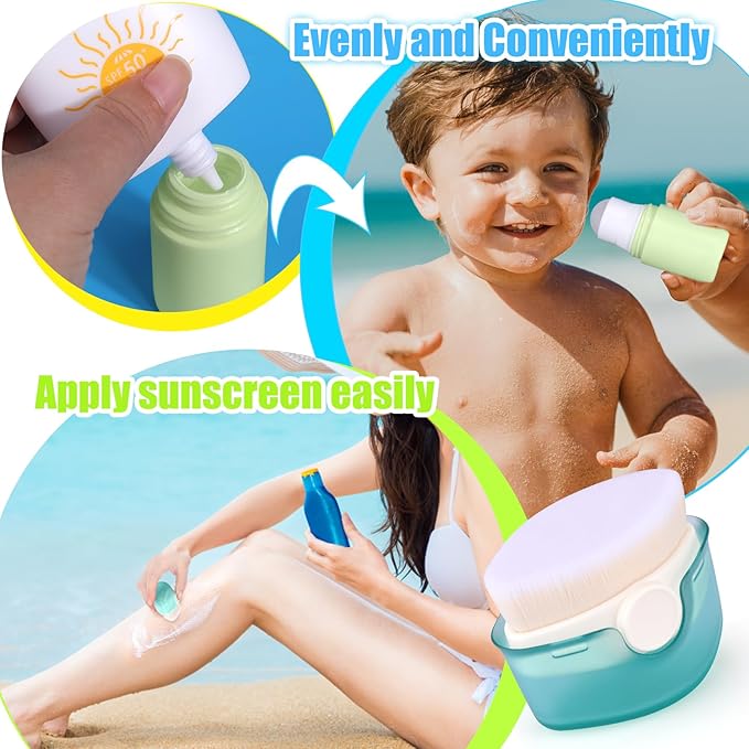 3 PCS Sunscreen Applicator for Kids, Soft Sunblock Brush + 2 PCS Empty Roller Ball Container for Sunscreen Lotion, Sunscreen Applicators for Family Travel