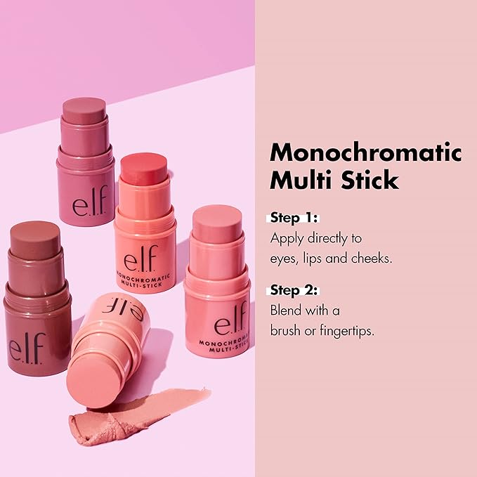 e.l.f. Monochromatic Multi Stick, Luxuriously Creamy & Blendable Color, For Eyes, Lips & Cheeks, Luminous Berry, 0.17 Oz (5g)