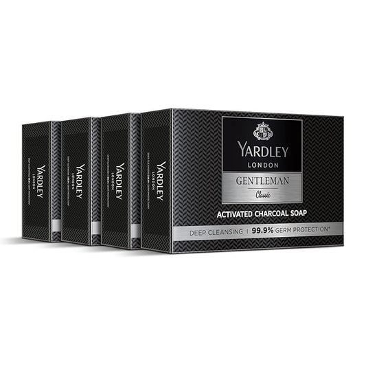 Yardley London Gentleman Classic Activated Charcoal Soap, with 99.9% Germ Protection and Deep Cleansing of Skin - Pack Of 4 (100 g each)