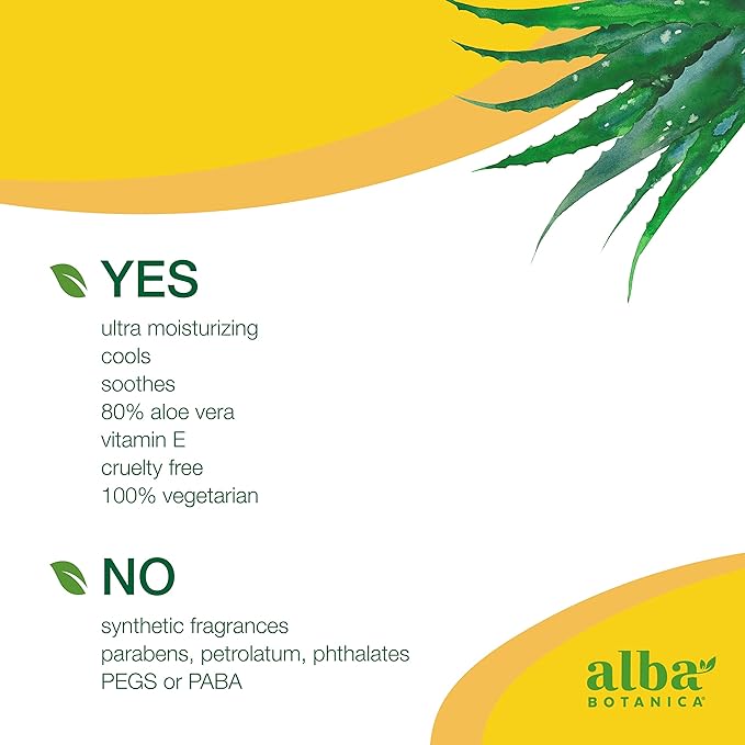 Alba Botanica Aloe Vera Lotion for Skin, Soothing After Sun Treatment for Face and Body, Made with Purity Certified 80% Aloe Vera Gel Formula, 8 fl. oz. Tube (Pack of 2)
