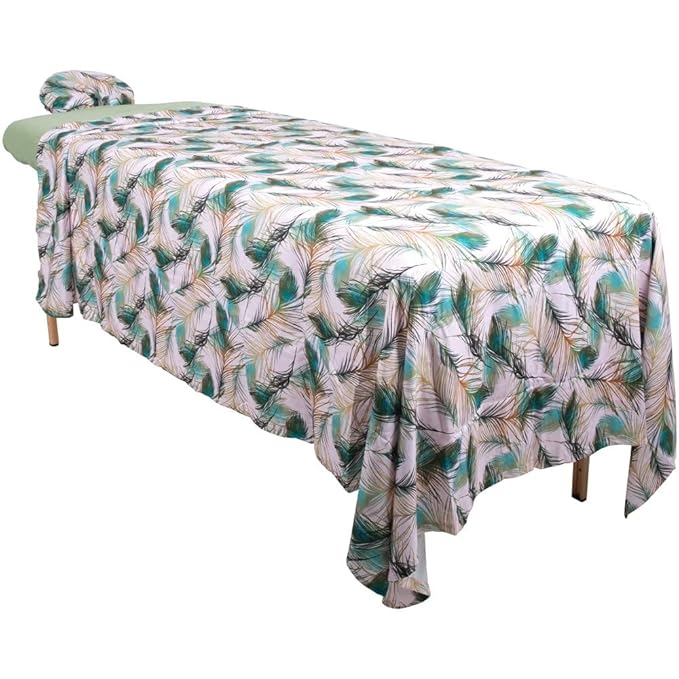 ForPro Professional Collection Designer Microfiber 3-Piece Massage Sheet Set, Green Whisp with Sage, Ultra-Light, Stain, and Wrinkle-Resistant Includes Flat and Fitted Sheet and Face Rest Cover