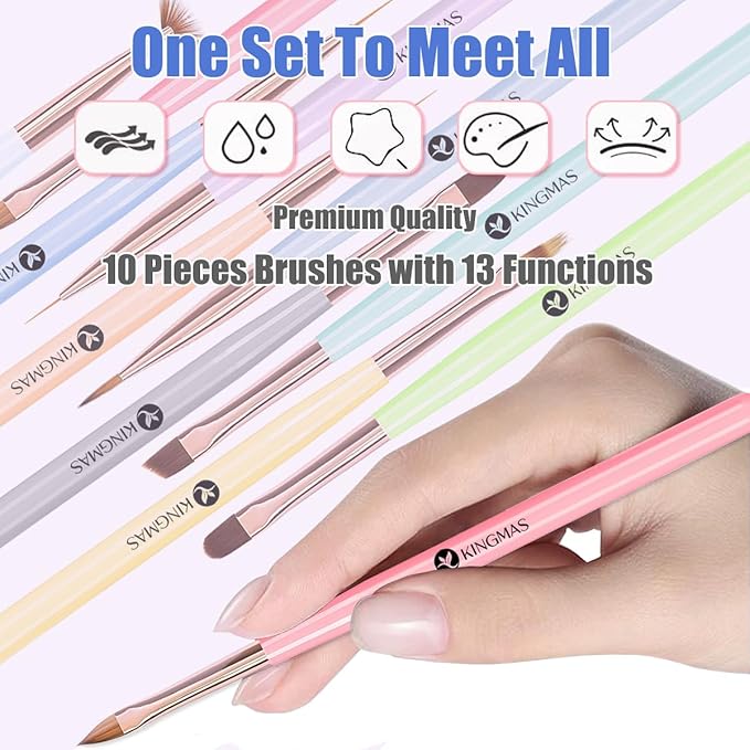 KINGMAS Nail Art Brushes, 10Pcs