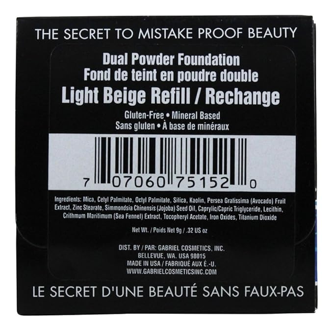 Gabriel Cosmetics Dual Powder Foundation, Natural, Paraben Free, Beige REFILL)