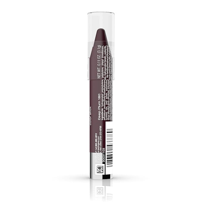 Neutrogena MoistureSmooth Color Stick for Lips, Moisturizing and Conditioning Lipstick with a Balm-Like Formula, Nourishing Shea Butter and Fruit Extracts, 180 Deep Plum, .011 oz (Pack of 2)