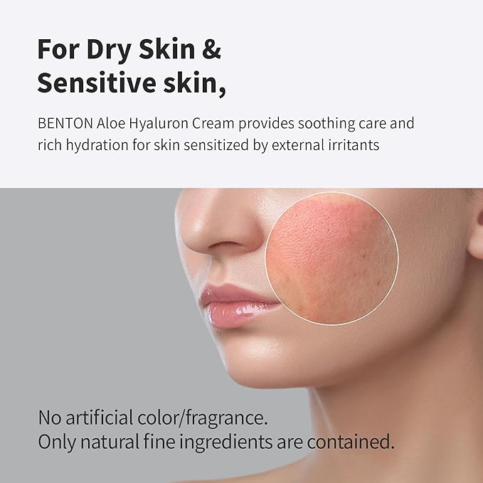 BENTON Aloe Hyaluron Cream 50g (1.76 oz.) - Aloe Leaf Water & Hyaluronic Acid Contained Soothing and Moisturizing Facial Cream, for Dryness and Itchy Senstivie Skin