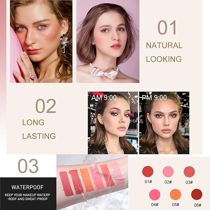 Liquid Blush Make up,Cream Blush for Cheeks,Natural Looking,Lightweight,Breathable Oz (01#02#03#)