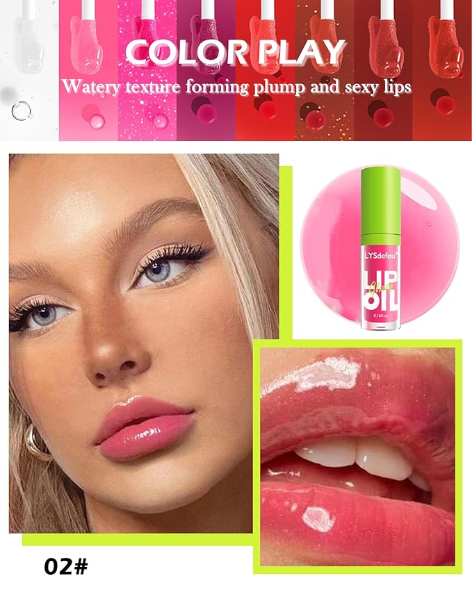 Hydrating Lip Glow Oil-Tinted Lip Oil Lipgloss,Pink Lip Gloss Lipstain Glossy Lip Glaze,Clear Pink Lip Tint Stain,Long Lasting Glow Reviver Lip Care Oil,Women's Day Makeup Gift for Women-02