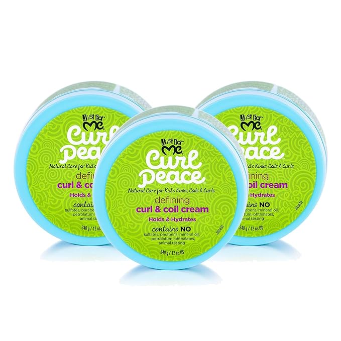 Just For Me Curl Peace Defining Curl & Coil Cream (3 Pack) - Holds & Hydrates, Contains Flaxseed, Avocado Oil & Black Castor Oil, No Animal Testing, 12 oz