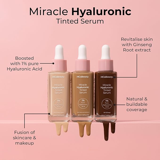 MCoBeauty Miracle Hyaluronic Tinted Serum, 7-8 Medium Dark, Free Cosmetics