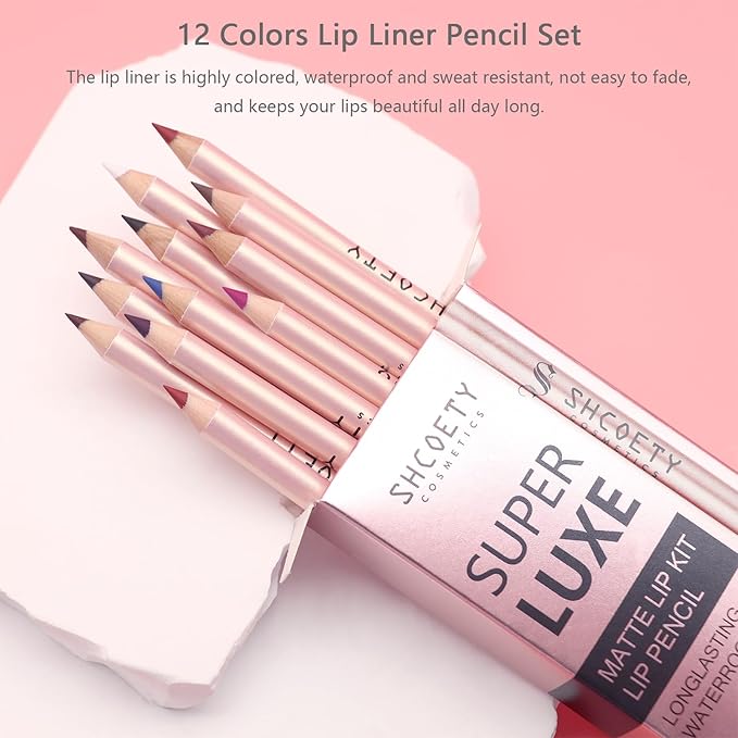 12 Colors Matte Lip Liner Pencil Set, 12Pcs Long