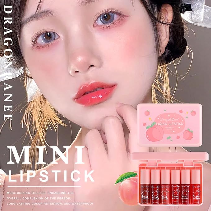 6 Colors Peach Lip Tint Stain Set, Mini Lip
