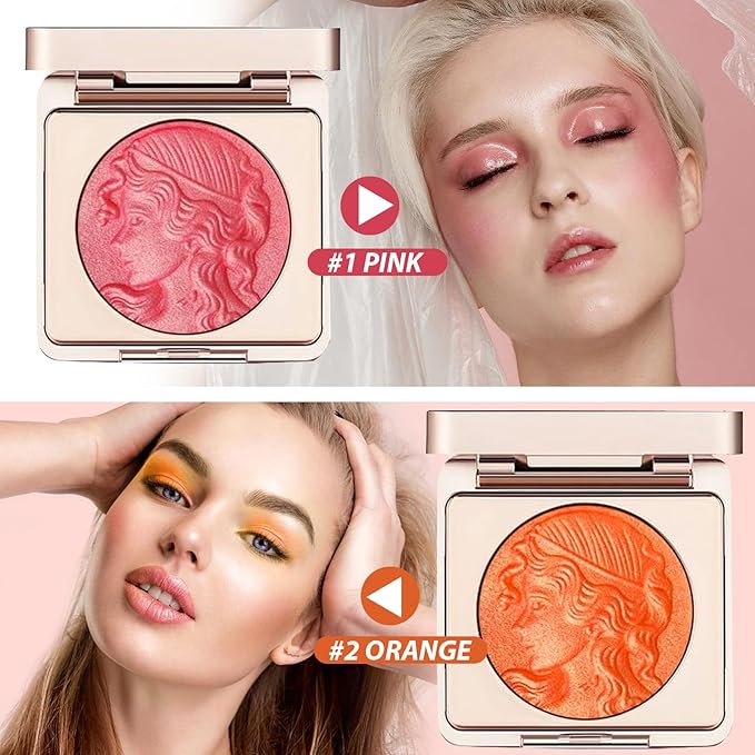 Embossed Smooth Powder Blush Palette for Cheeks, Powder Palette (Pink+Orange)