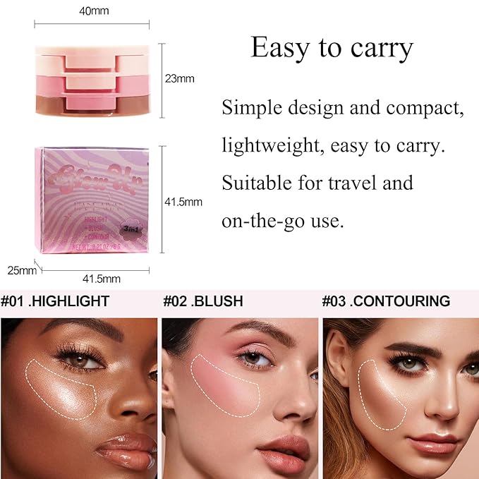 3-in-1 Blendable Trio, Contour and Highlight Blush Makeup